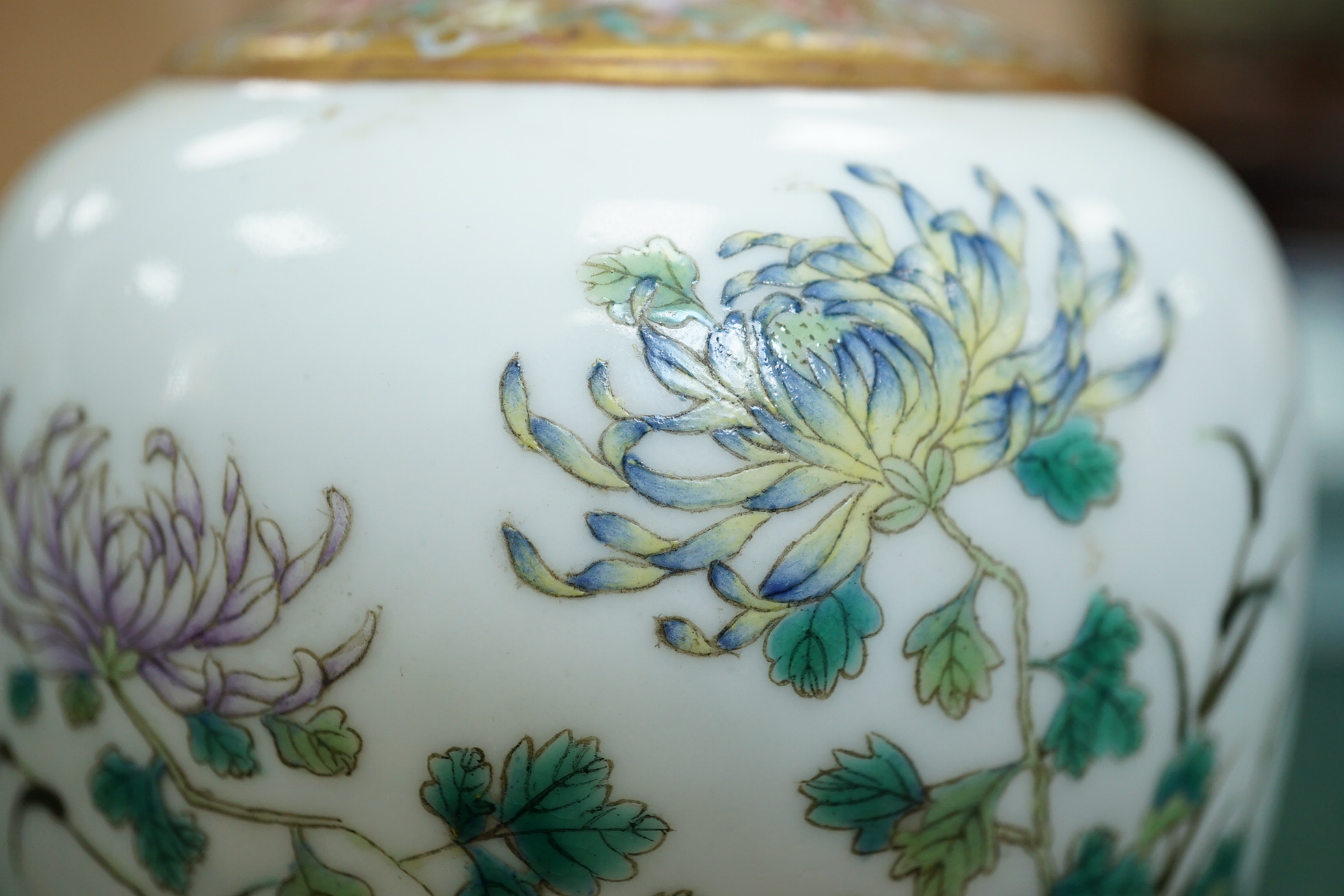 A Chinese inscribed famille rose ‘quail and chrysanthemum’ bottle vase, Hongxian four character mark but Republic period